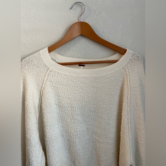 NWOT Free People Bone Color Sweater Terry Cloth Popcorn Knit Long Sleeve Top S/P - Picture 4 of 12